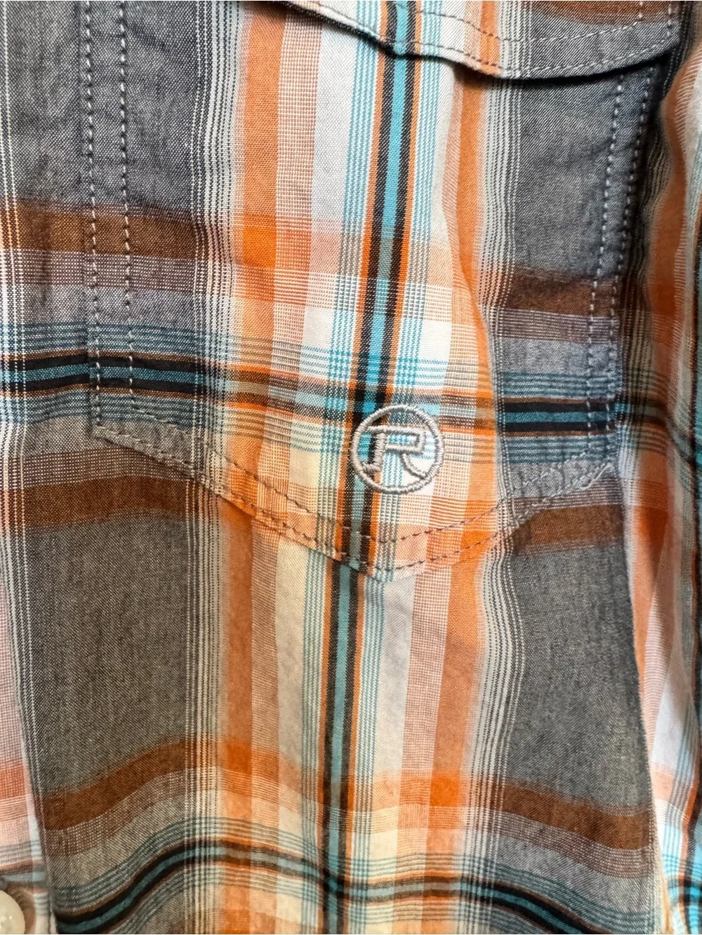 Roper Boys Short-Sleeve Orange, Gray & White Plaid Button-Down Shirt